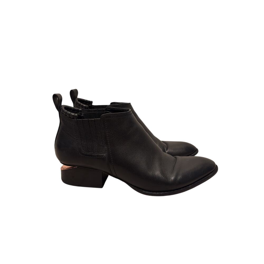 Alexander Wang Ankle Boots Womens 10 Black Kori Chelsea Leather Cutout Rose Gold